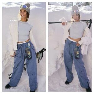 NWT FREE PEOPLE FP Movement Stadium Wide Leg Snap Pants Blue Dusk